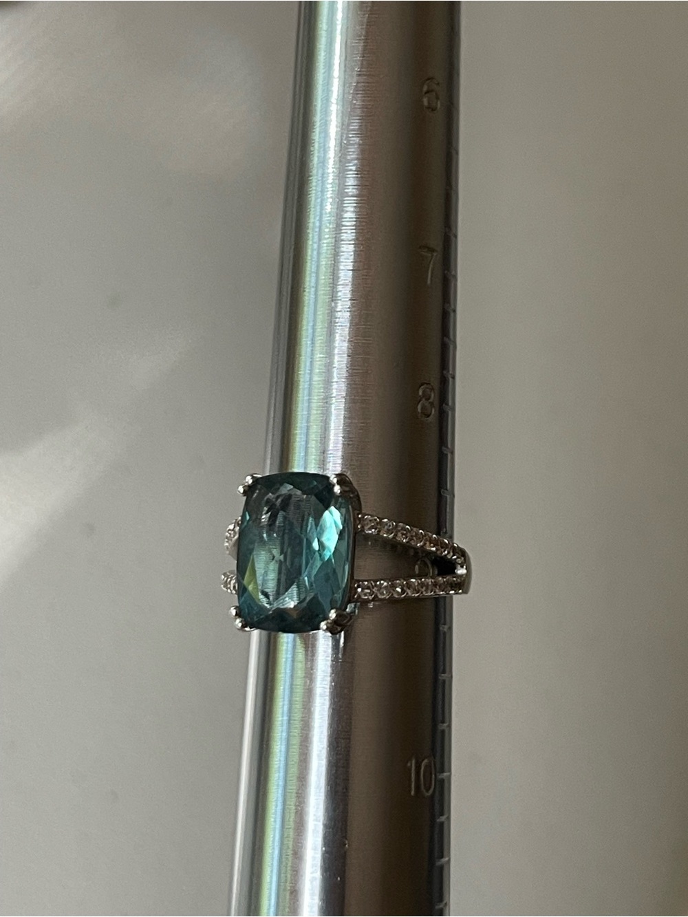 Tourmaline Cushion-Cut Crystal Ring with Pavé Band - Picture 6 of 7